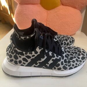 Adidas womans Leopard Print Black and White Sneakers